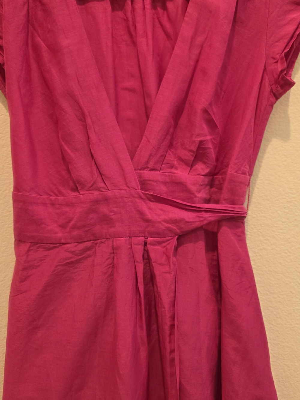 Banana Republic Silk Fuchsia wrap dress V-neck Cap-sleeve minimalist euro summer - Picture 4 of 10